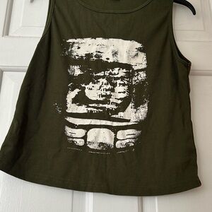 Olive Green Graphic Tank Top